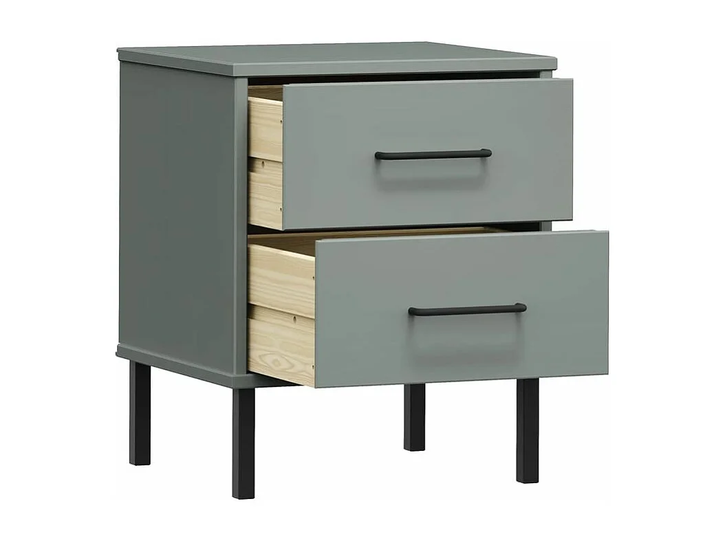 Table de chevet avec pieds en métal Gris Bois pin massif OSLO