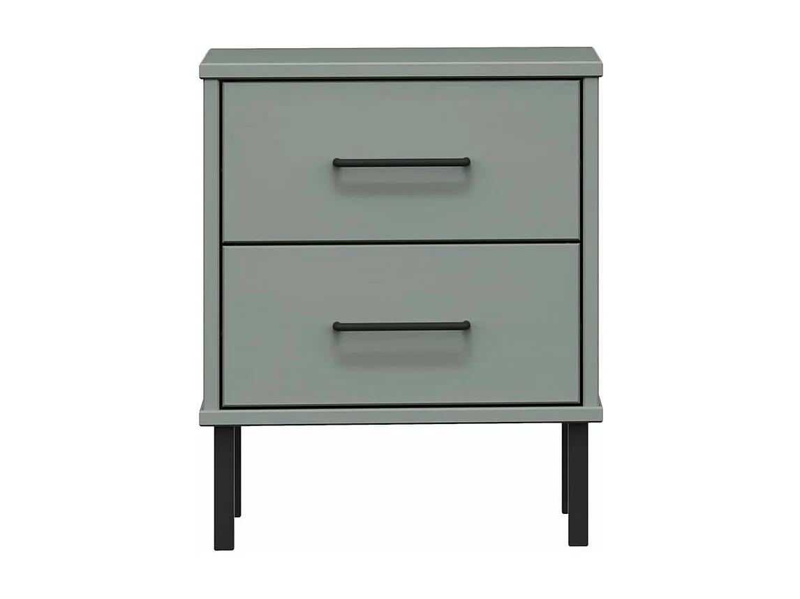 Table de chevet avec pieds en métal Gris Bois pin massif OSLO