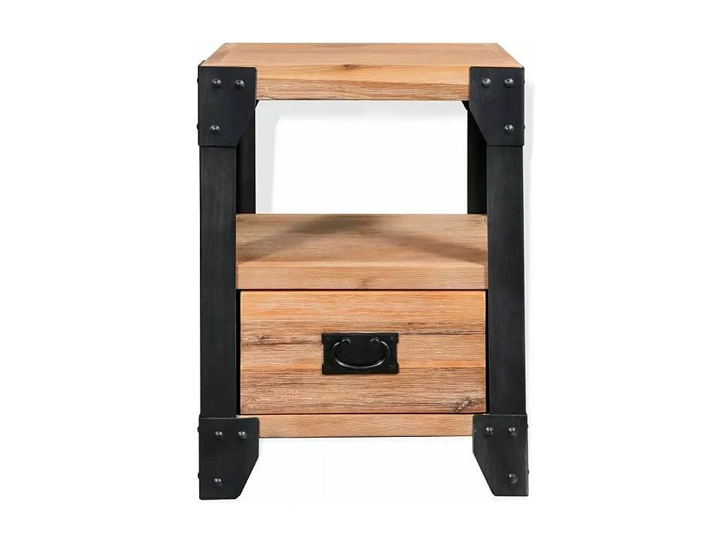 Table de chevet 1 tiroir et 1 étagère acacia massif clair pieds métal noir Aqua