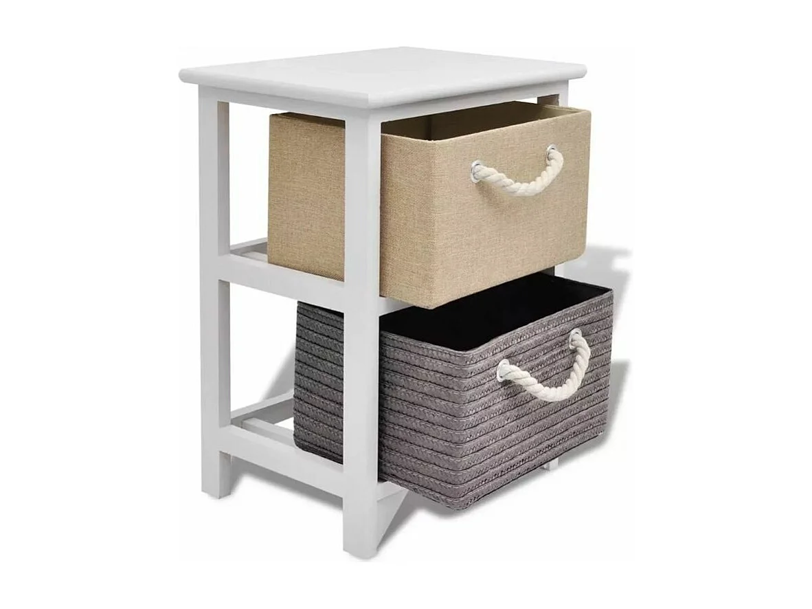 Table de chevet 2 tiroirs bois paulownia blanc Claireau - Lot de 2