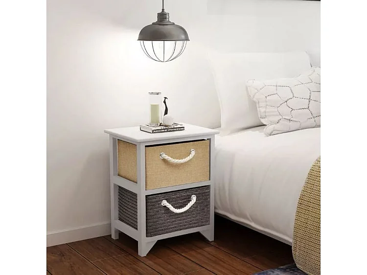 Table de chevet 2 tiroirs bois paulownia blanc Claireau - Lot de 2