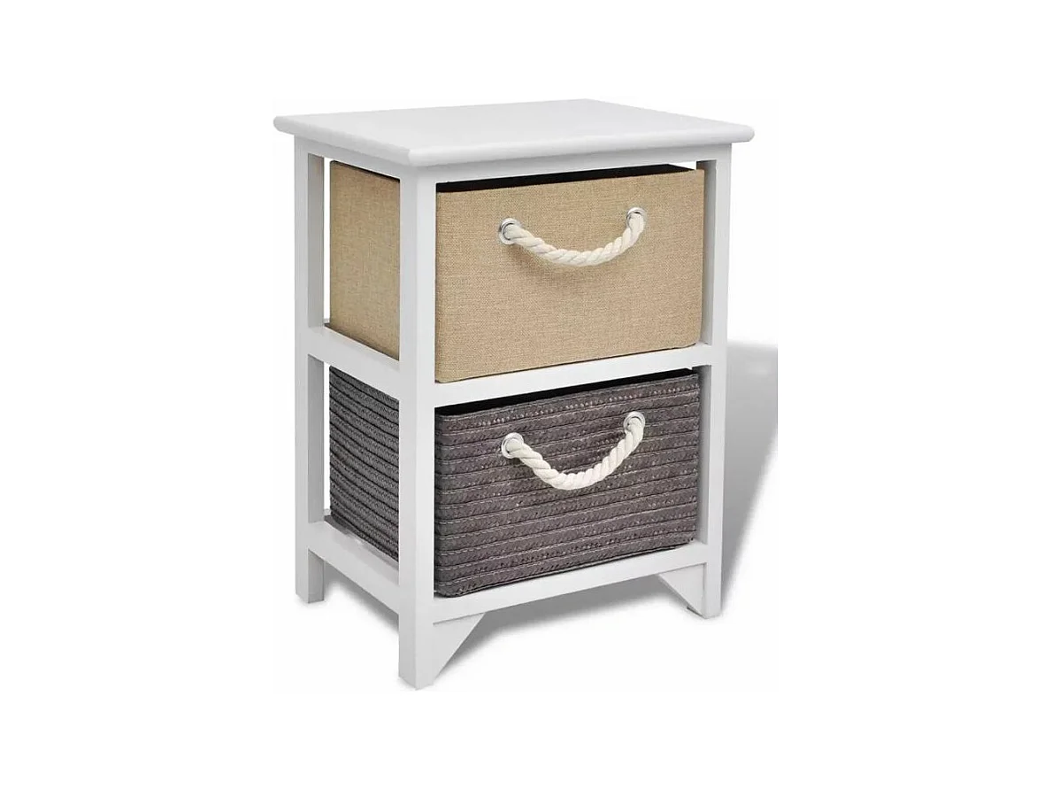 Table de chevet 2 tiroirs bois paulownia blanc Claireau - Lot de 2