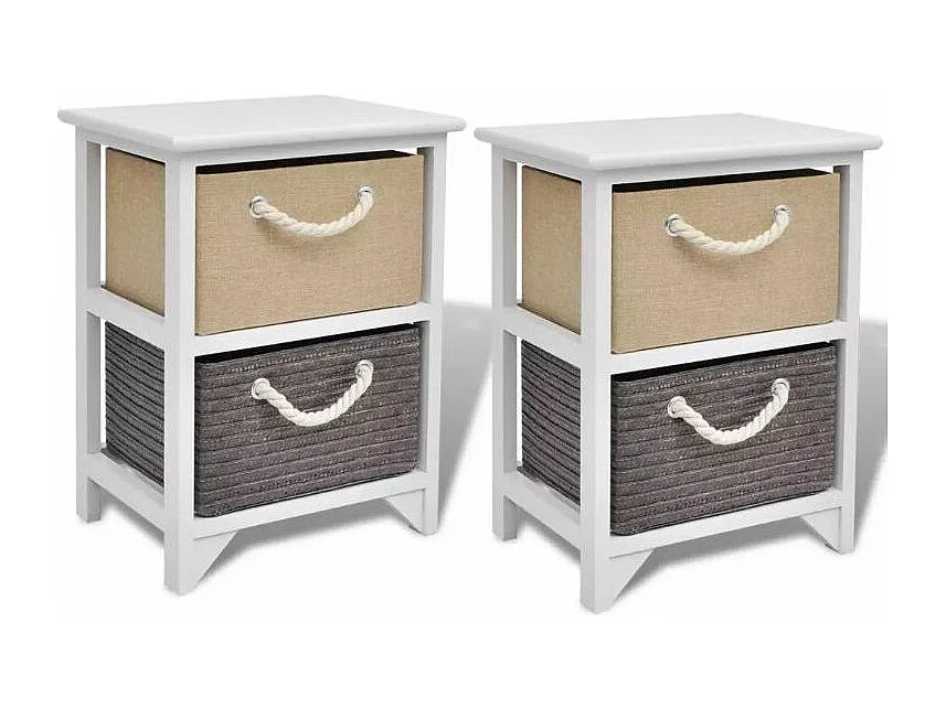 Table de chevet 2 tiroirs bois paulownia blanc Claireau - Lot de 2