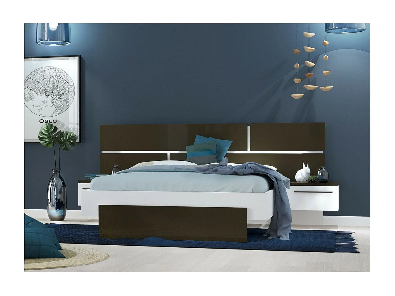 Chevet suspendu droit blanc et anthracite Kido