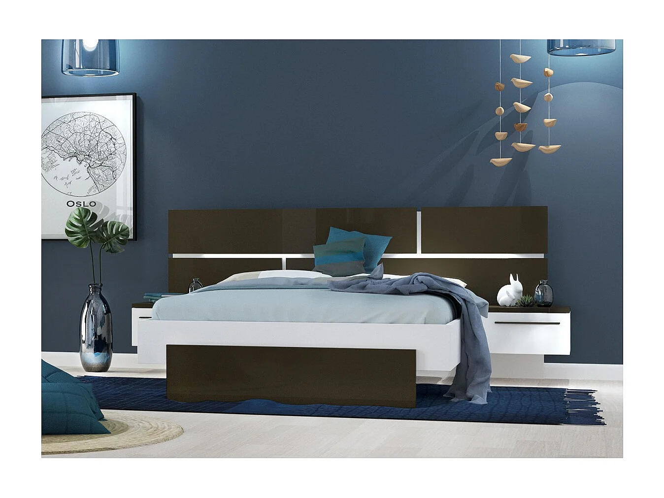 Chevet suspendu gauche blanc et anthracite Kido