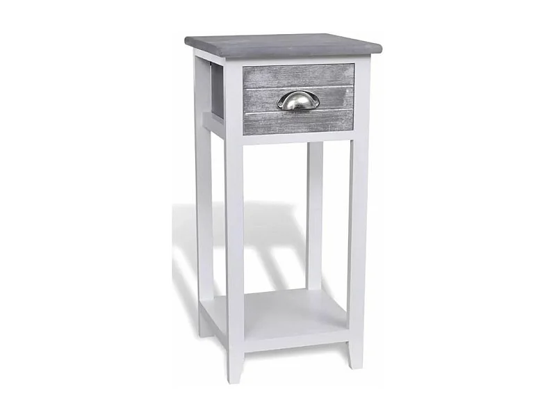 Table de chevet 1 tiroir bois paulownia gris et blanc Poupa