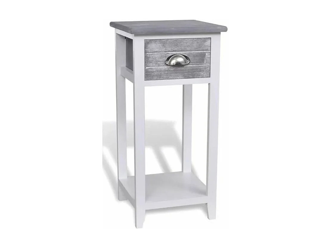 Table de chevet 1 tiroir bois paulownia gris et blanc Poupa