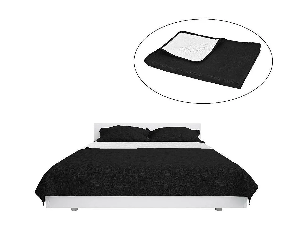 Couvre-lit à double face matelassé 230x260 Noir et blanc