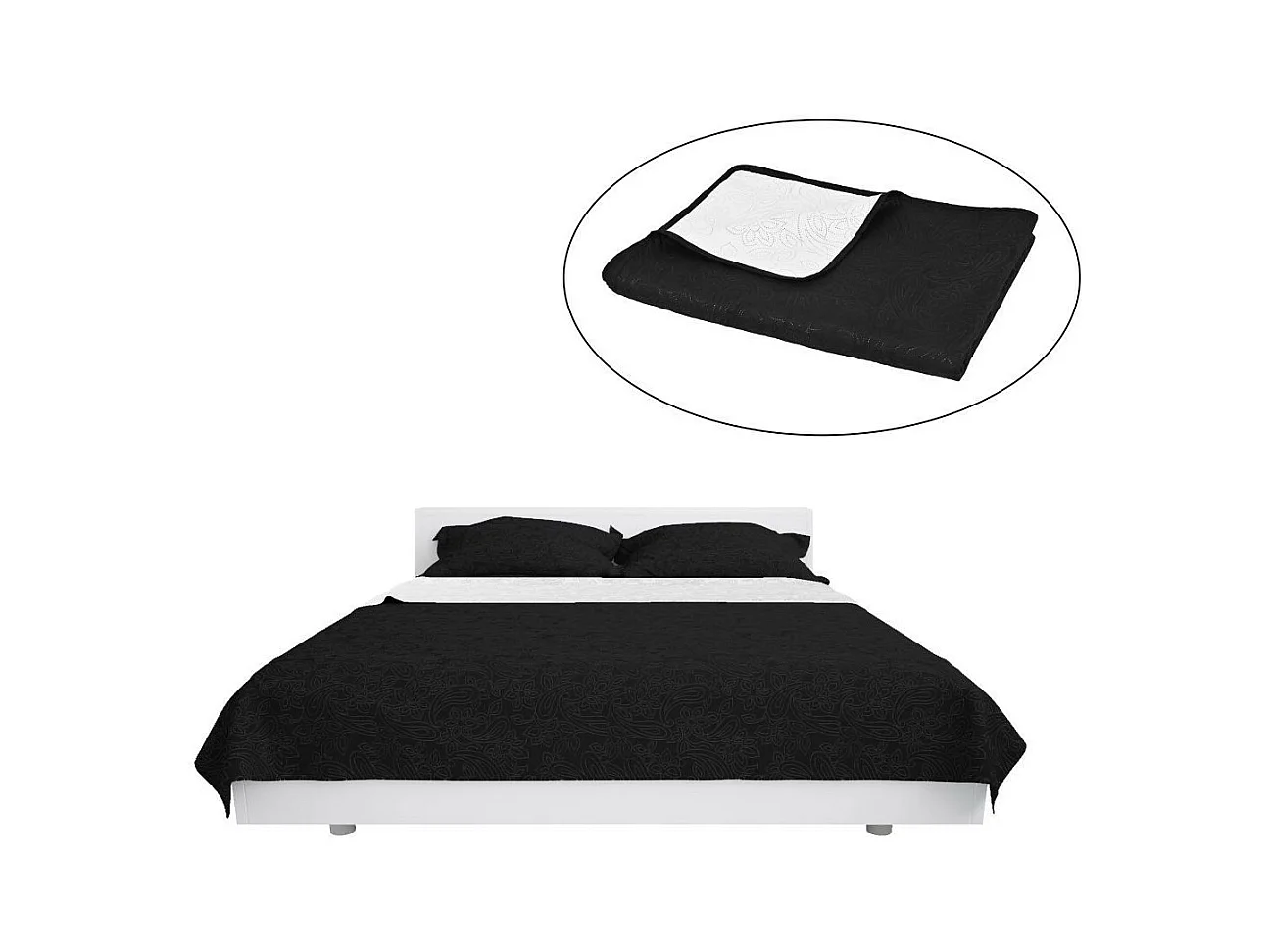 Couvre-lit à double face matelassé 230x260 Noir et blanc