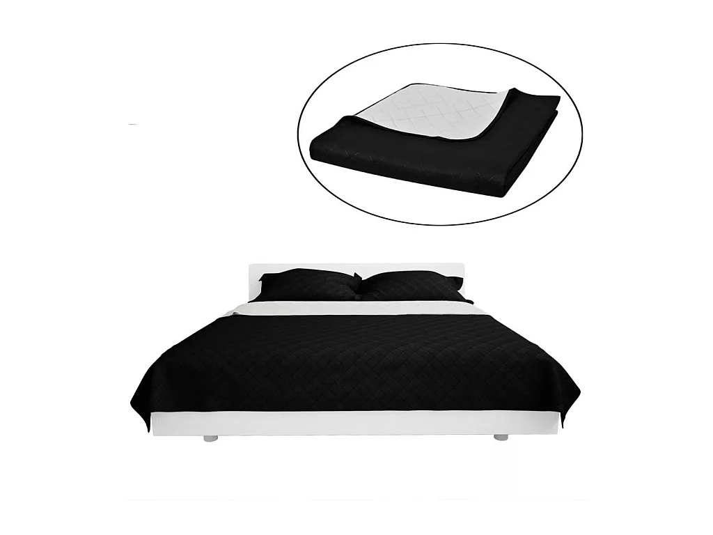 Couvre-lit à double face matelassé Noir-Blanc 230x260