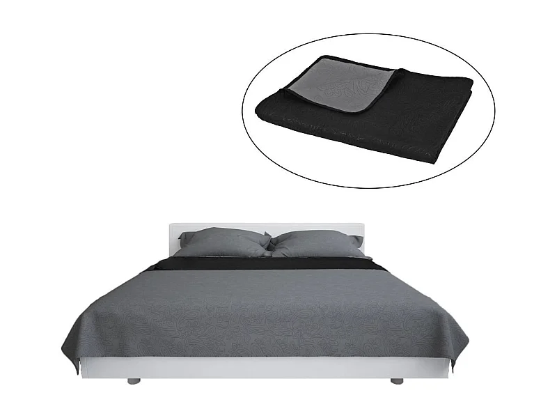 Couvre-lit à double face matelassé 220x240 Gris et noir