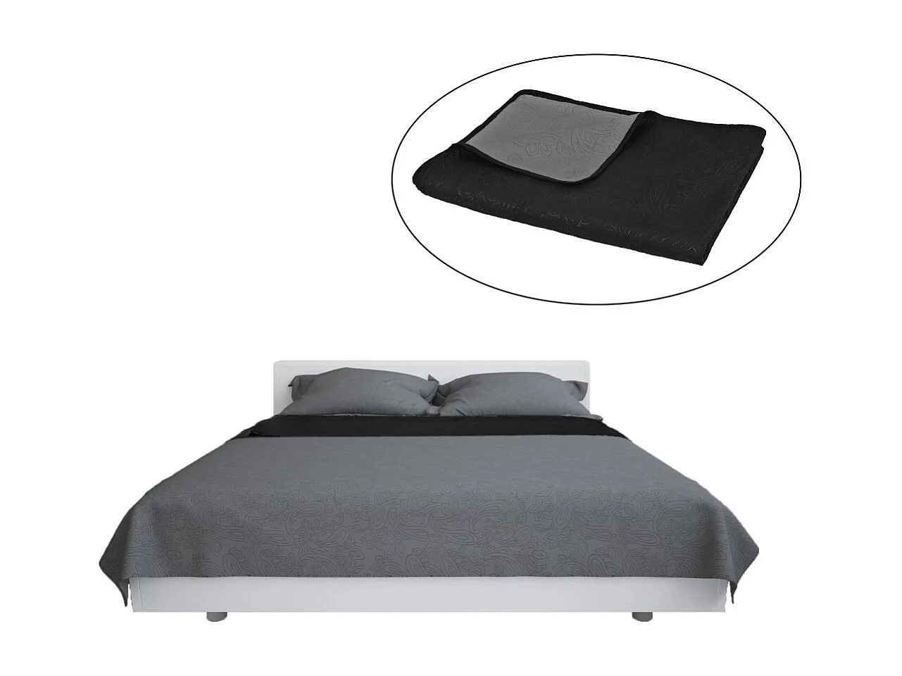 Couvre-lit à double face matelassé 220x240 Gris et noir