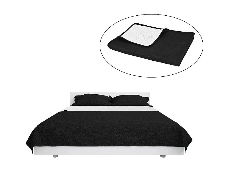 Couvre-lit à double face matelassé 170x210 Noir et blanc