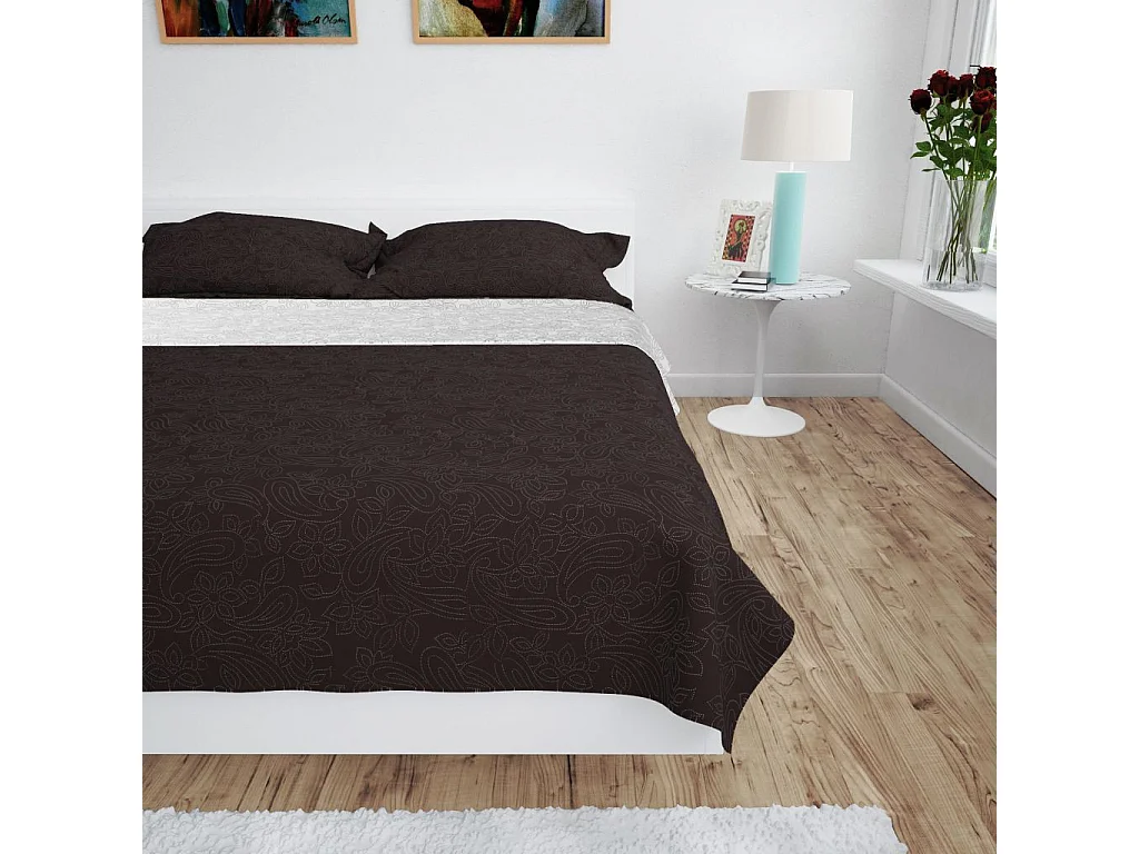 Couvre-lit à double face matelassé 230x260 Crème et marron