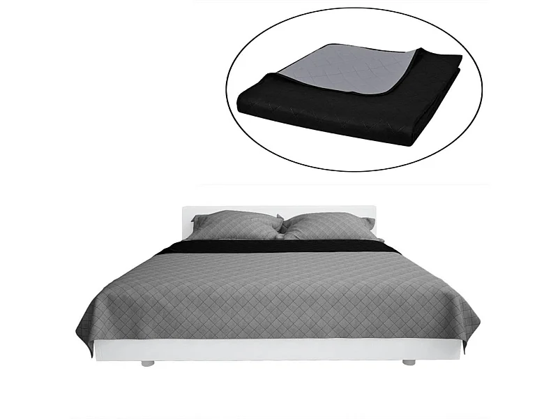 Couvre-lit à double face matelassé Noir-Gris 220x240