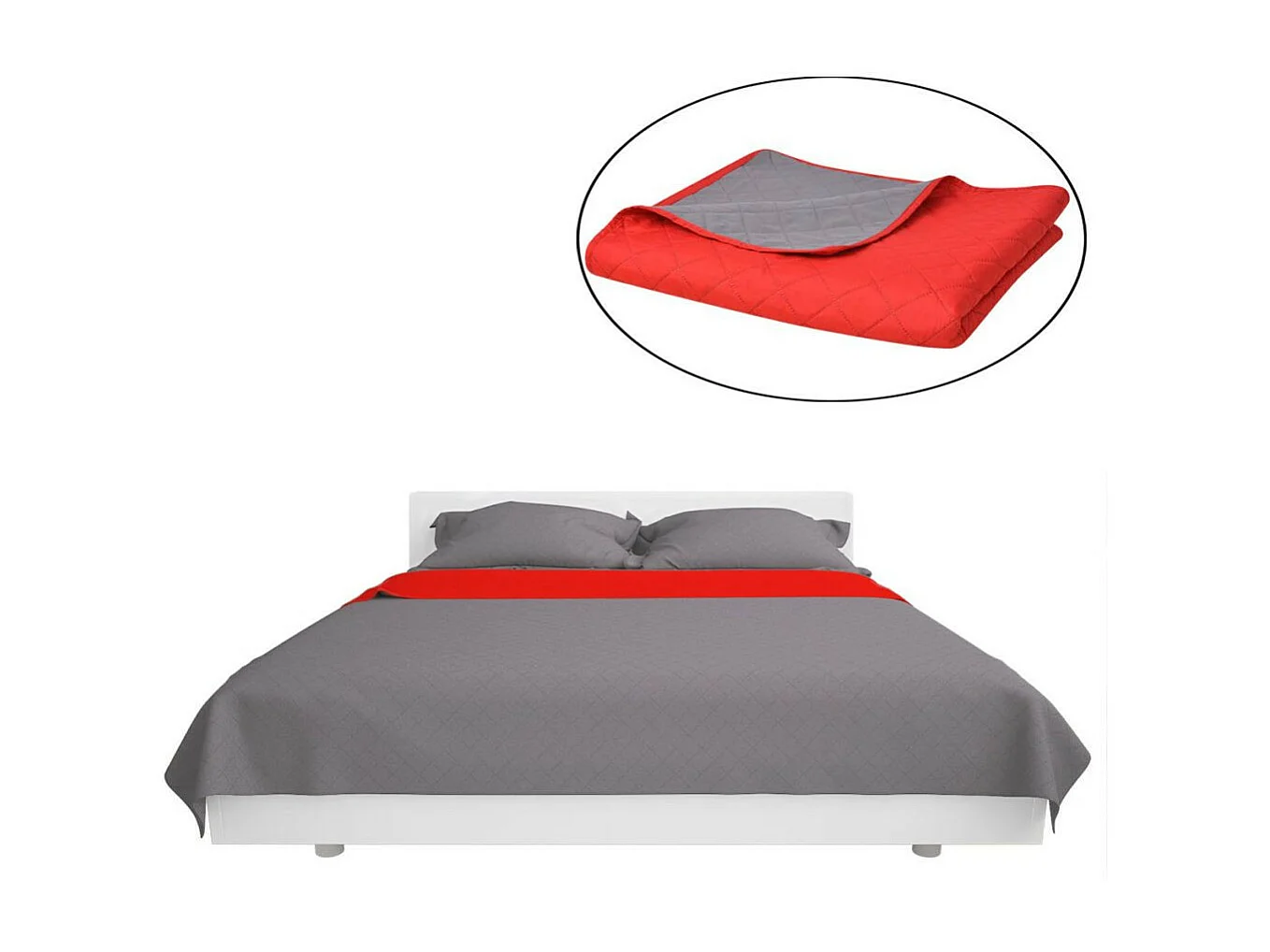 Couvre-lit matelassé double-face Rouge et gris 220x240