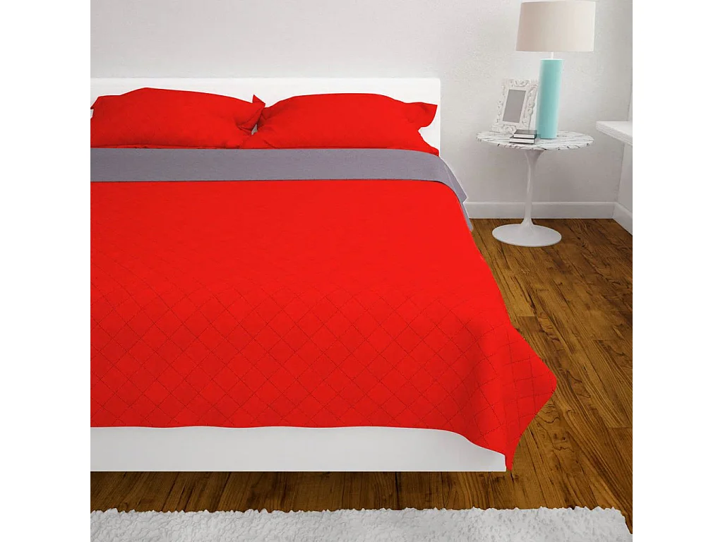 Couvre-lit matelassé double-face Rouge et gris 220x240