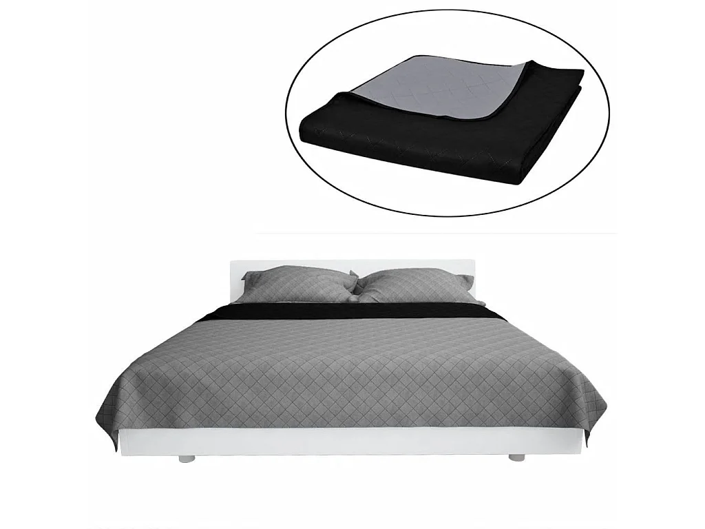 Couvre-lit à double face matelassé Noir-Gris 170x210