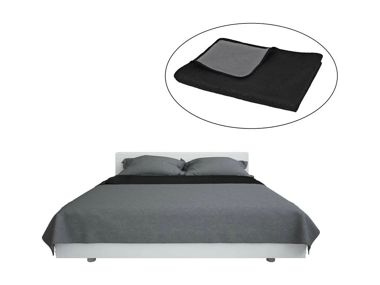 Couvre-lit à double face matelassé 170x210 Gris et noir