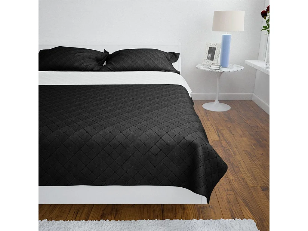 Colcha acolchada a doble cara negro blanco 170x210 cm