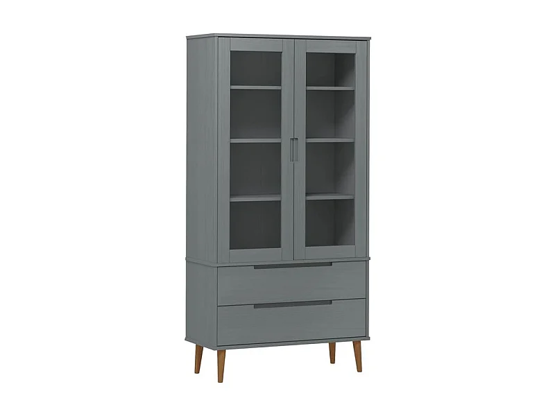 Armoire à vitrine MOLDE Gris 90x35x175 Bois de pin massif