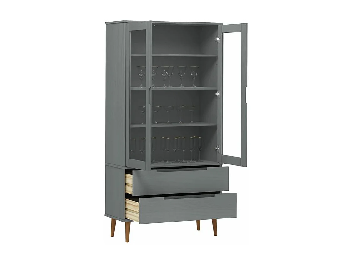 Armoire à vitrine MOLDE Gris 90x35x175 Bois de pin massif
