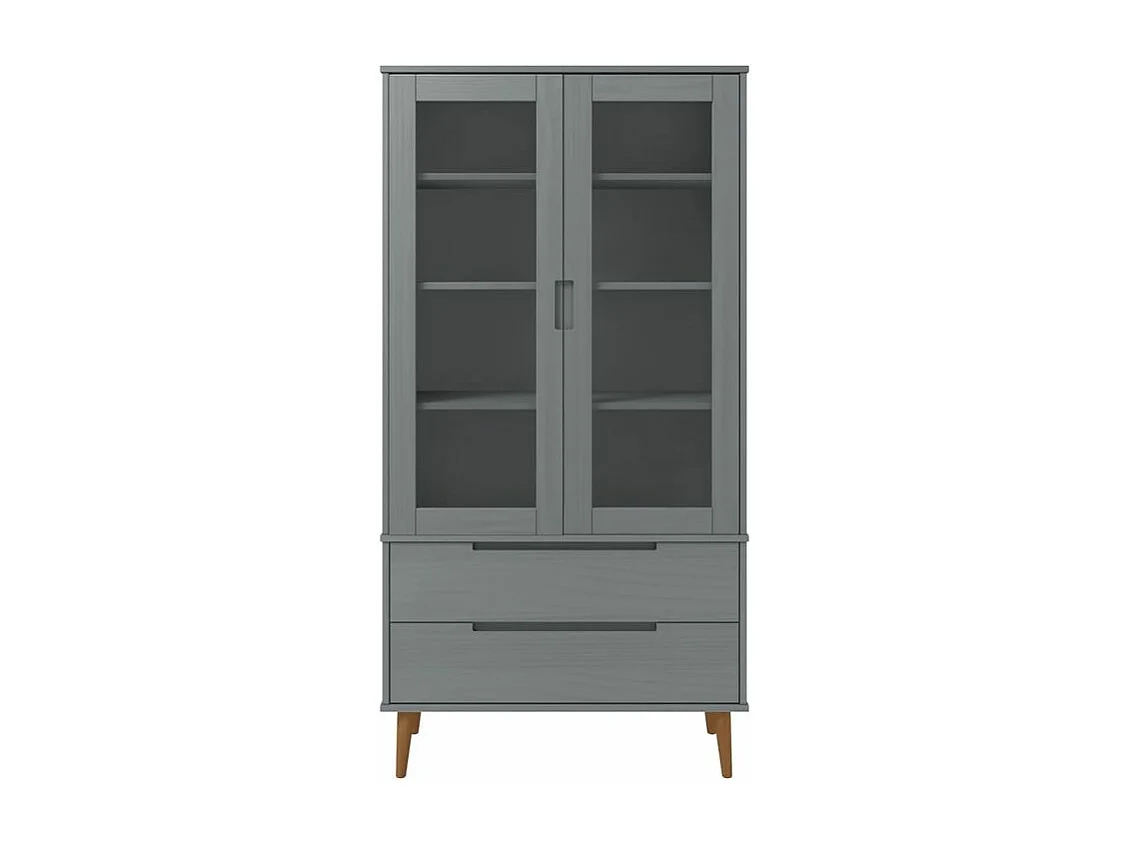Armoire à vitrine MOLDE Gris 90x35x175 Bois de pin massif