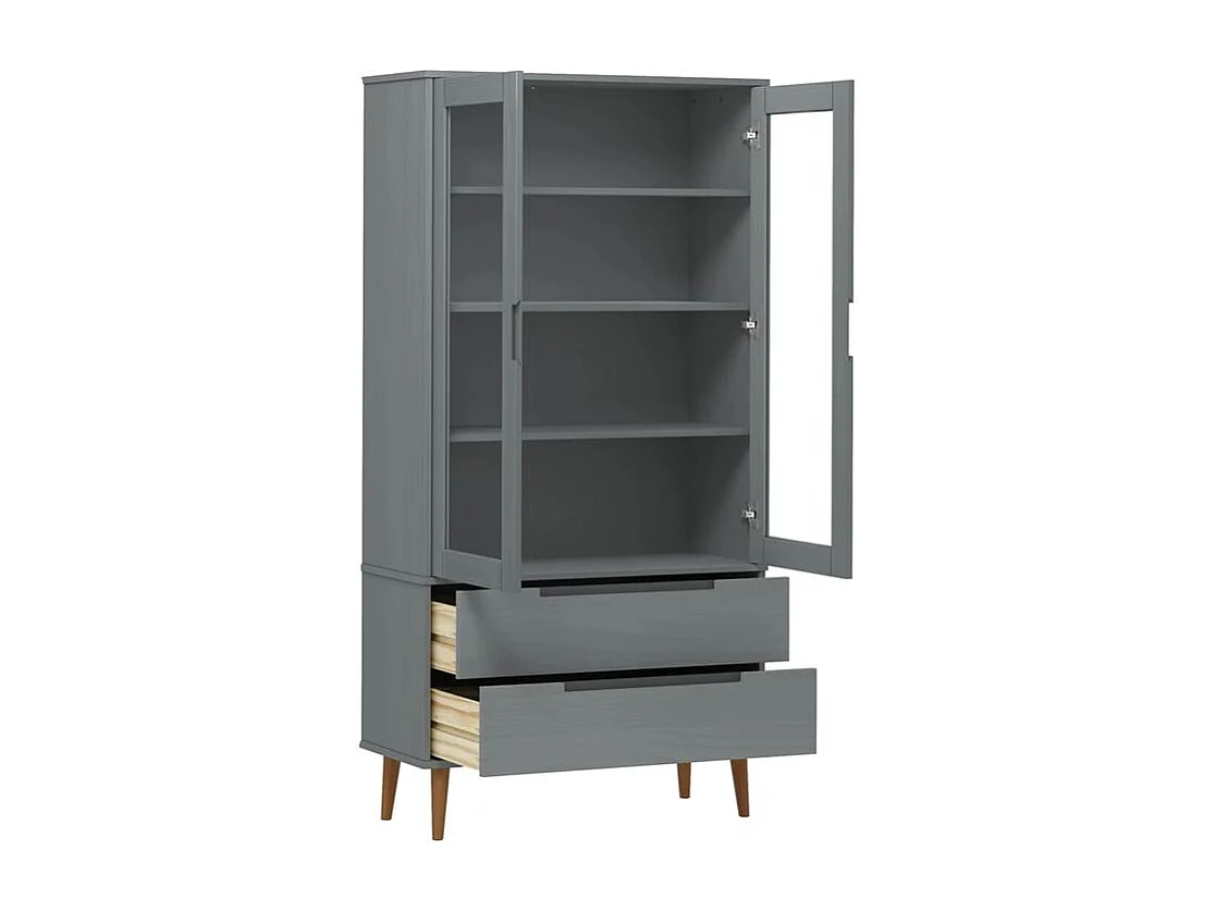 Armoire à vitrine MOLDE Gris 90x35x175 Bois de pin massif