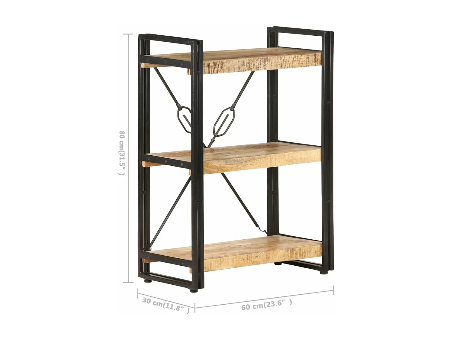 Bibliothèque à 3 niveaux 60x30x80 Bois de manguier massif