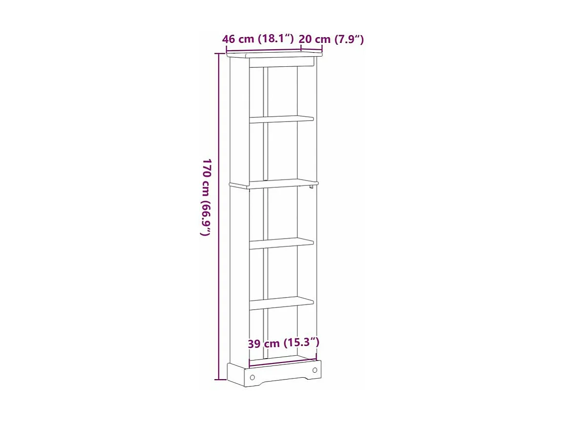 Bibliothèque Corona 46x20x170 bois de pin massif