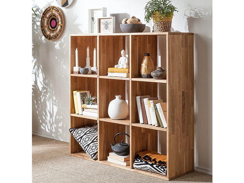 Bibliothéque en bois de chêne massif 9 compartiments Moby 112cm