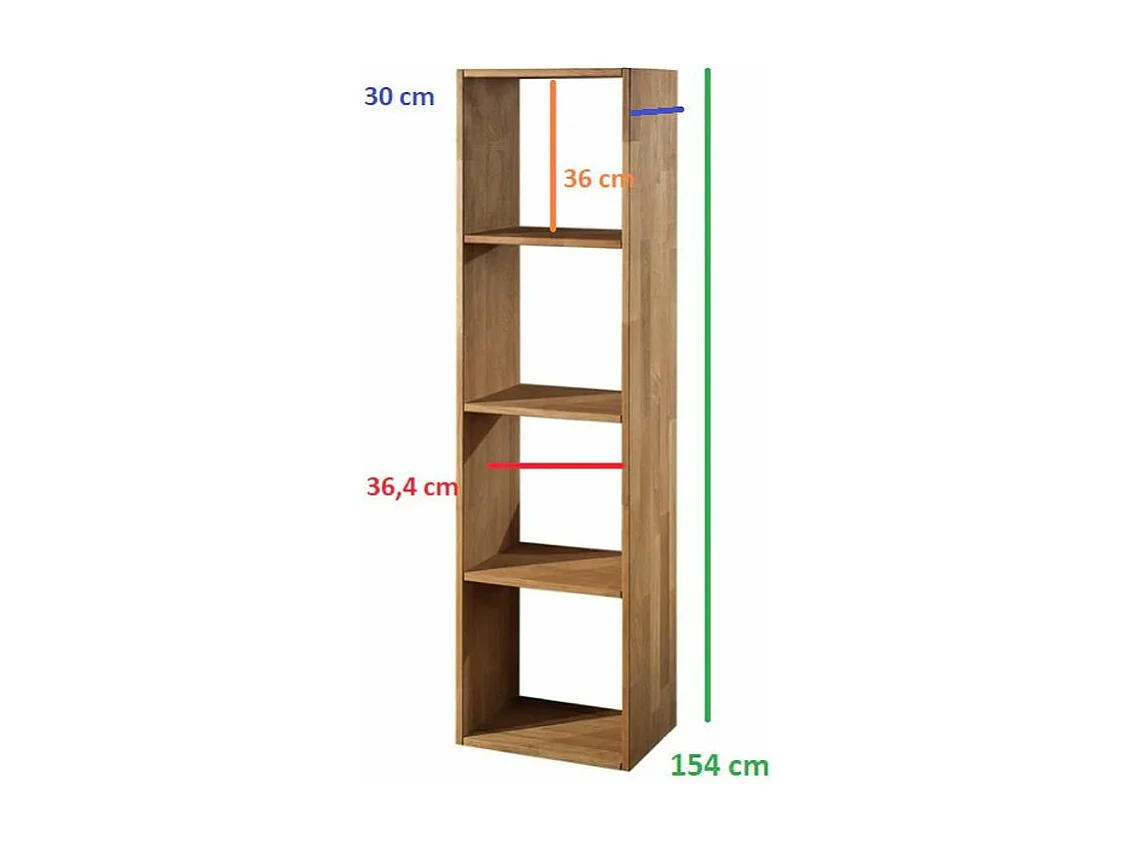 Bibliothèque en bois de chêne massif Danark 40cm 4 compartiments