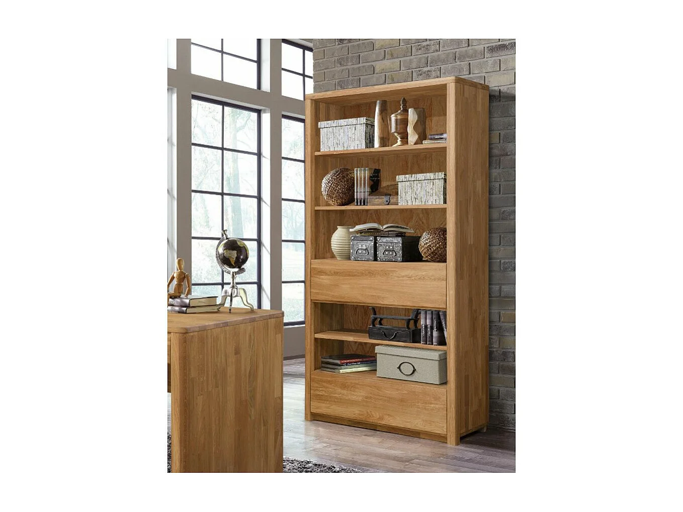 Bibliothèque en chêne massif 2 tiroirs Eliza 108cm