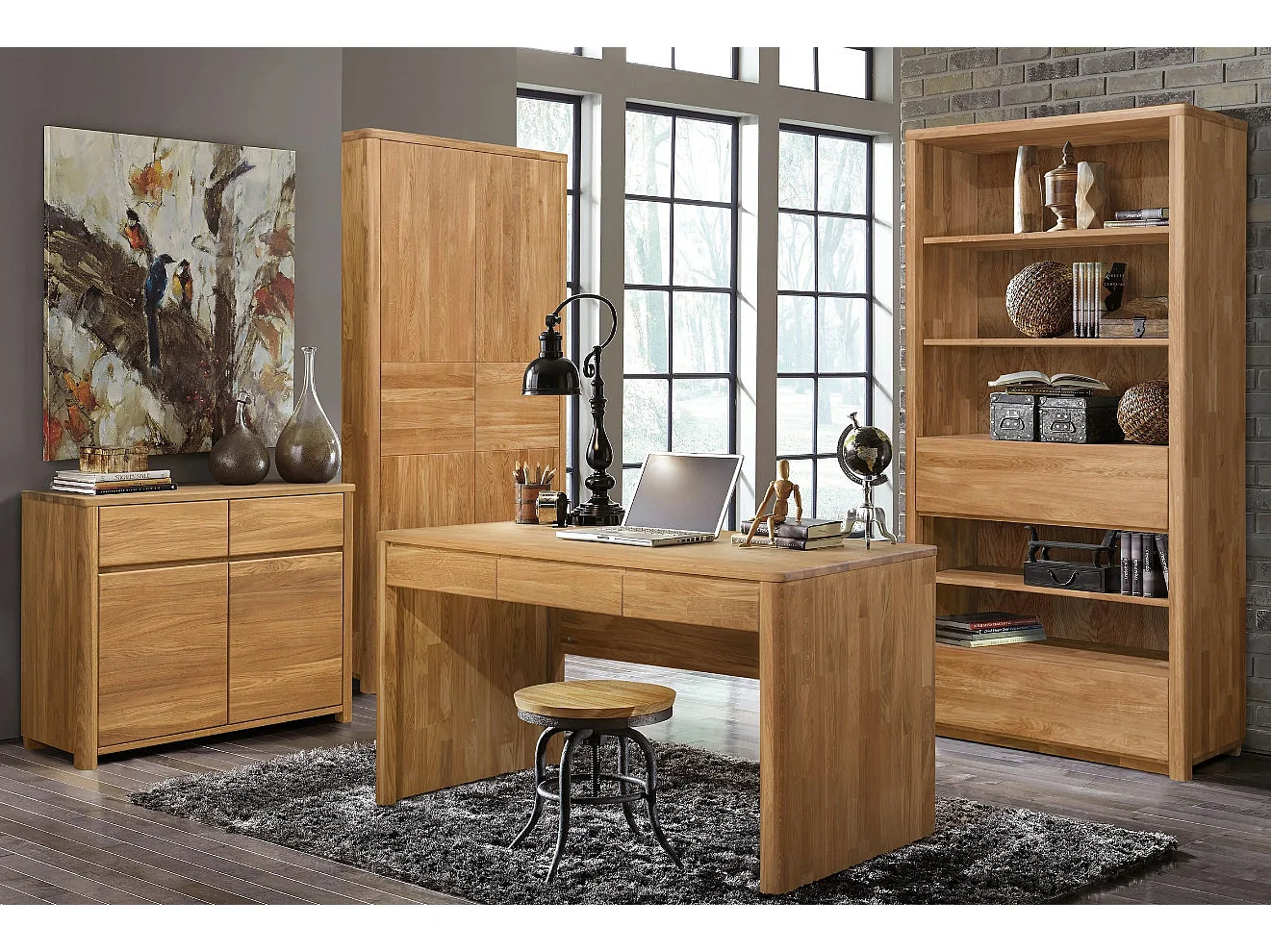 Bibliothèque en chêne massif 2 tiroirs Eliza 108cm