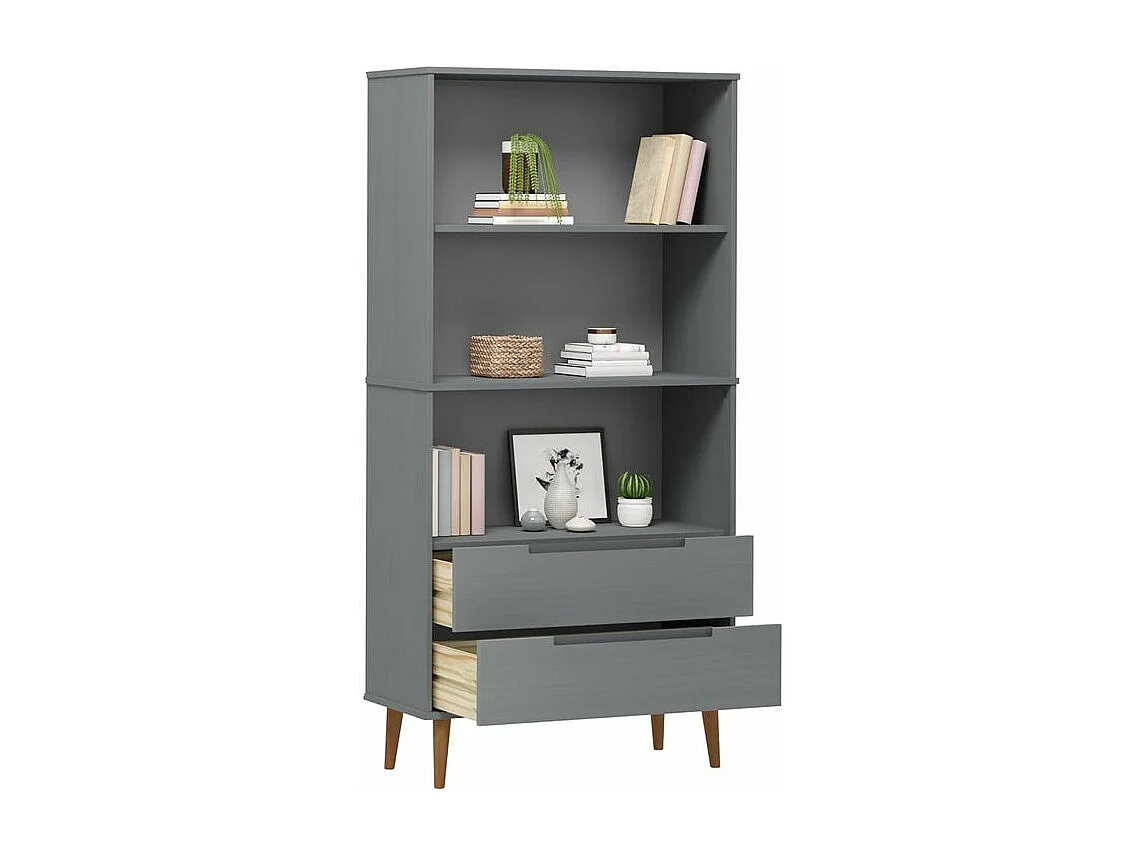 Bibliothèque MOLDE Gris 85x35x170,5 Bois massif de pin