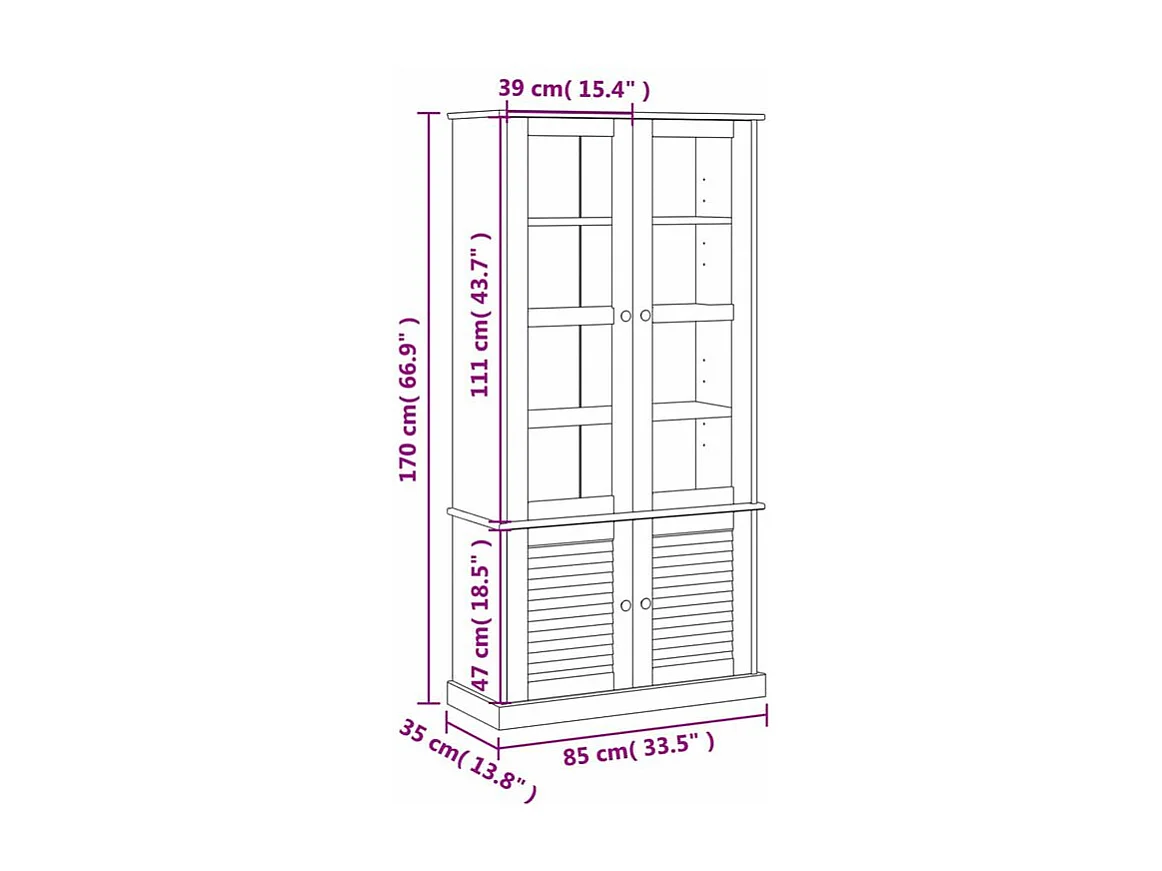 Vitrine en verre VIGO 85x35x170 bois massif de pin