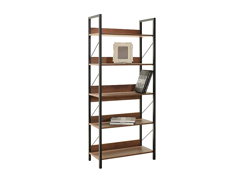Étagère bibliothèque bois foncé et métal noir Biba 73cm