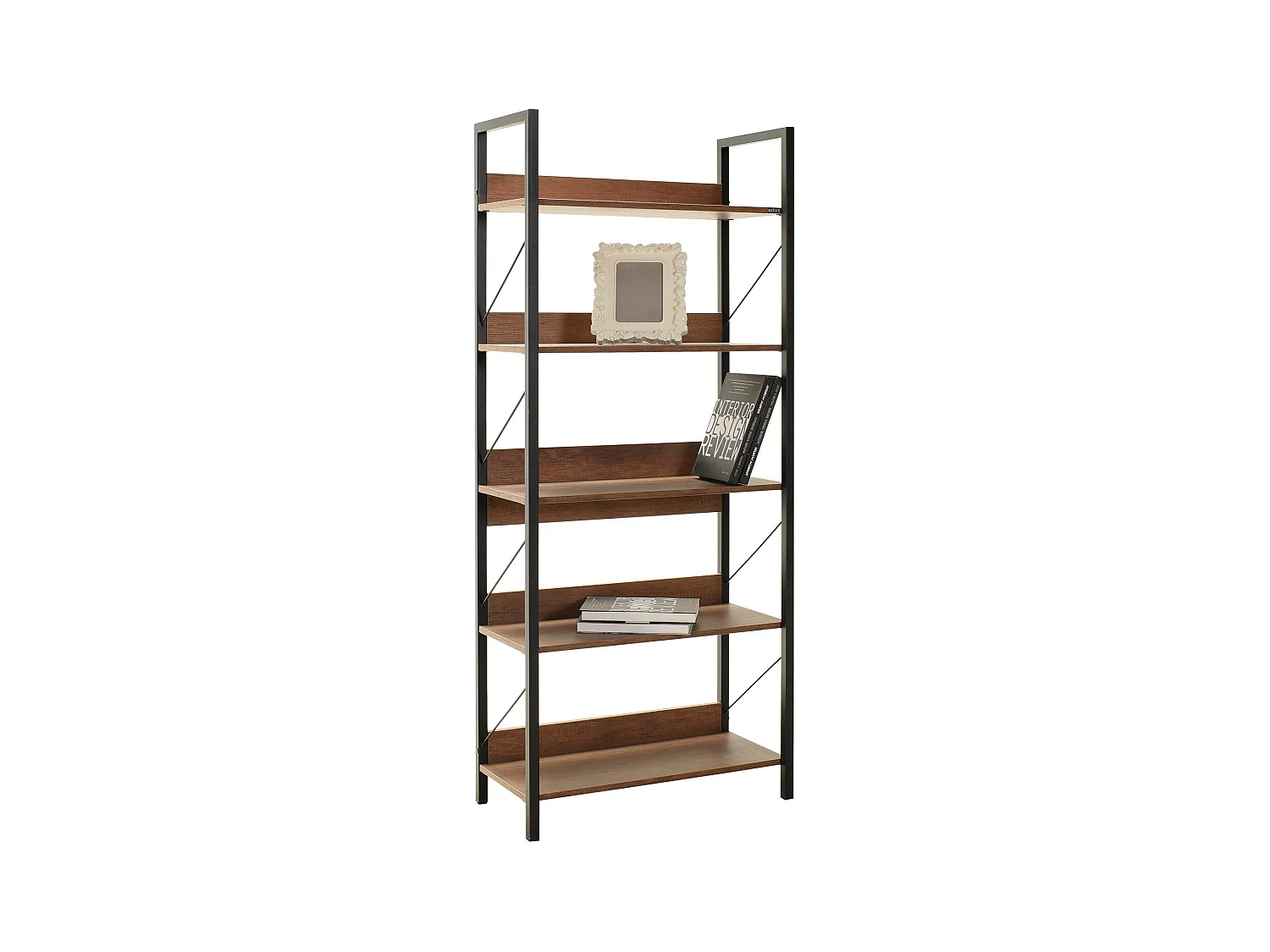 Étagère bibliothèque bois foncé et métal noir Biba 73cm