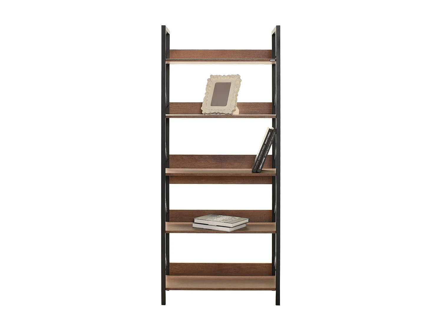 Étagère bibliothèque bois foncé et métal noir Biba 73cm