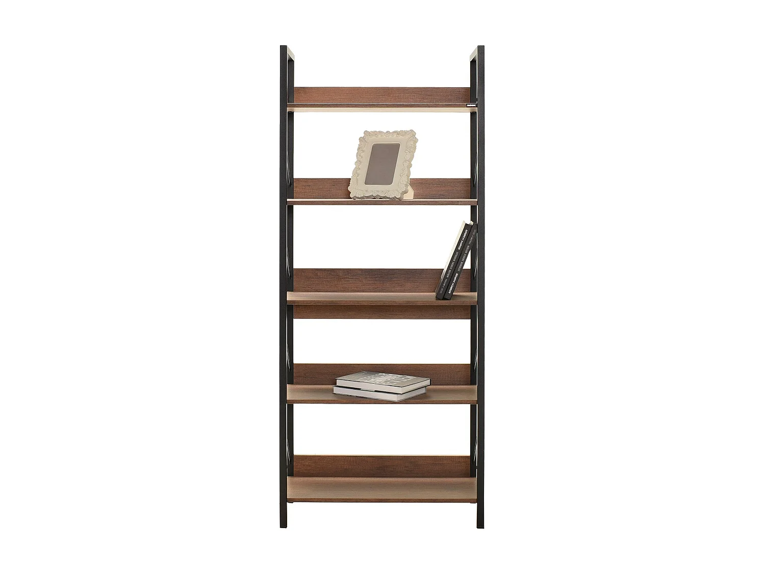 Étagère bibliothèque bois foncé et métal noir Biba 73cm