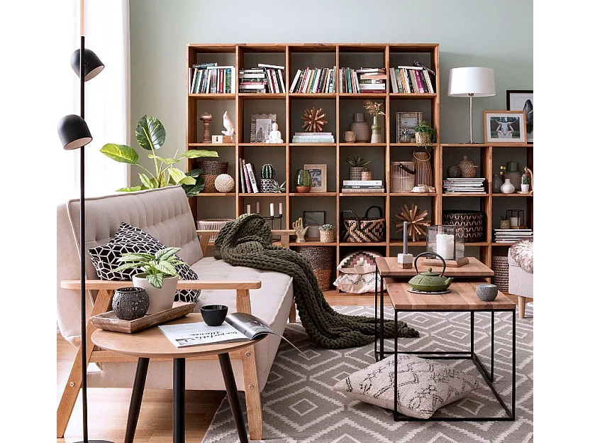 Bibliothéque en bois de chêne massif 4 compartiments Moby 150cm