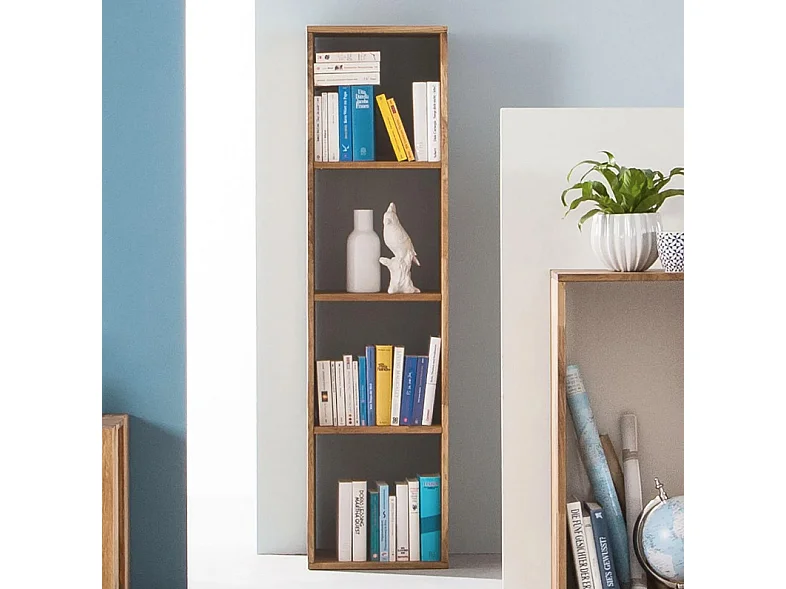 Bibliothéque en bois de chêne massif 4 compartiments Moby 150cm