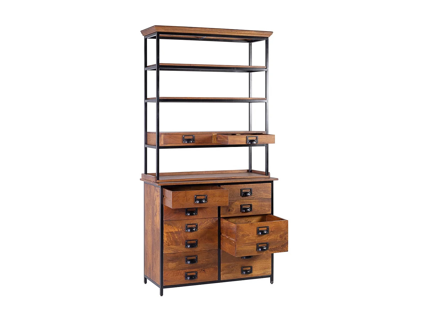 Bibliothèque industrielle fer noir et bois de manguier Touka 100cm