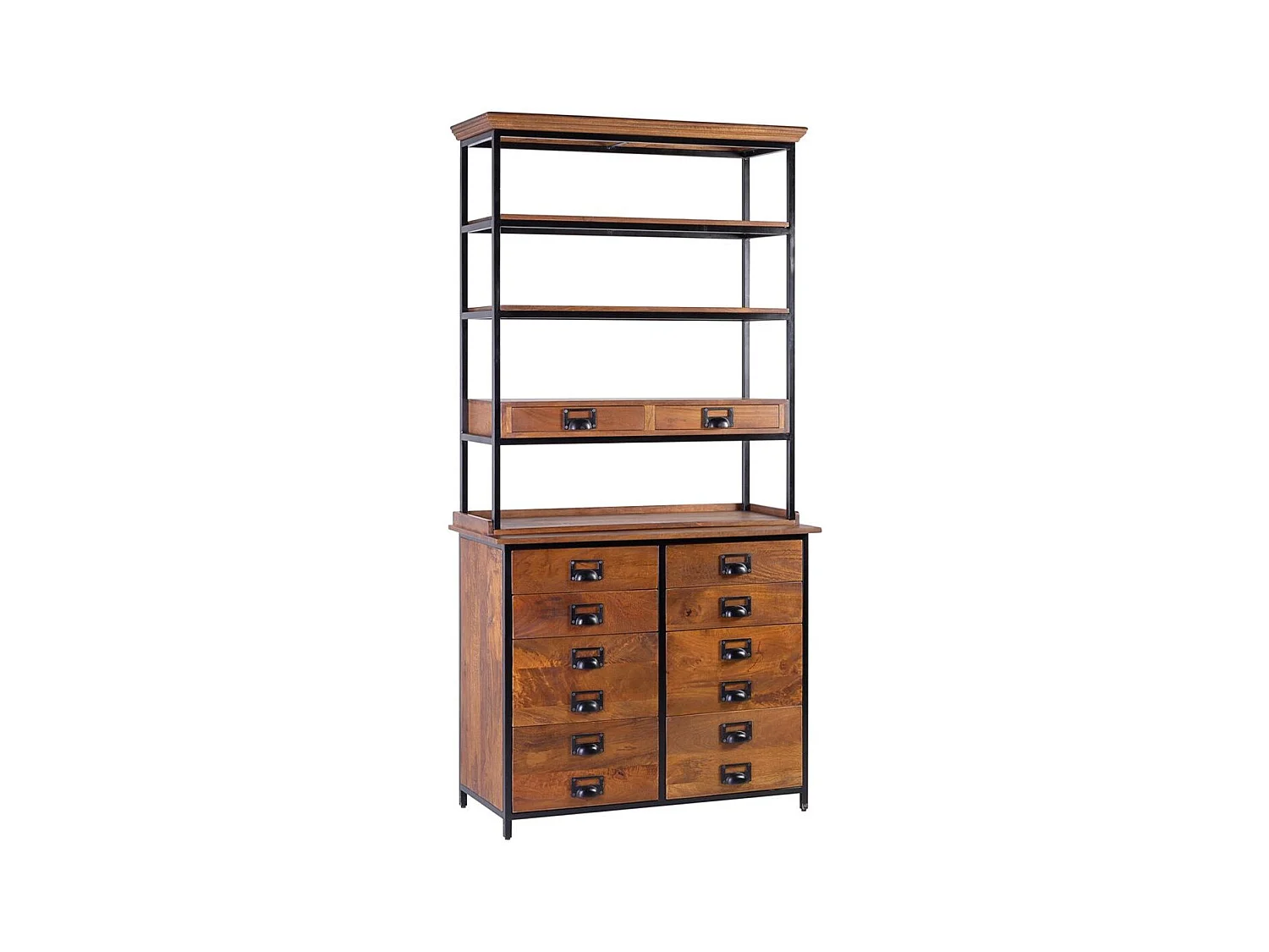 Bibliothèque industrielle fer noir et bois de manguier Touka 100cm