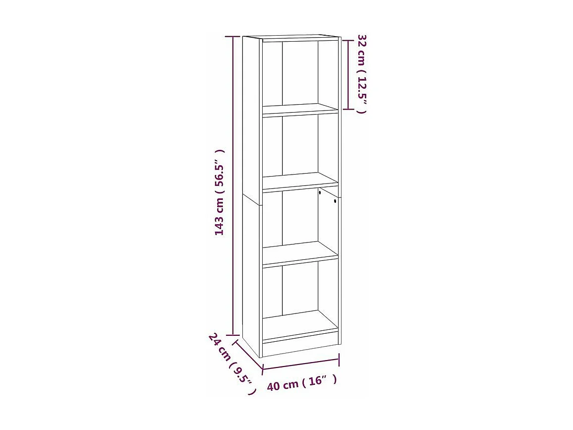 Bibliothèque 4 niveaux Chêne marron 40x24x143 Bois ingénierie