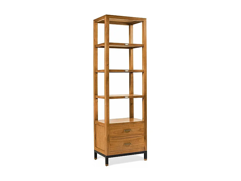 Bibliothèque en bois clair massif de Mindy 2 tiroirs 4 étagères Zandhu 60cm