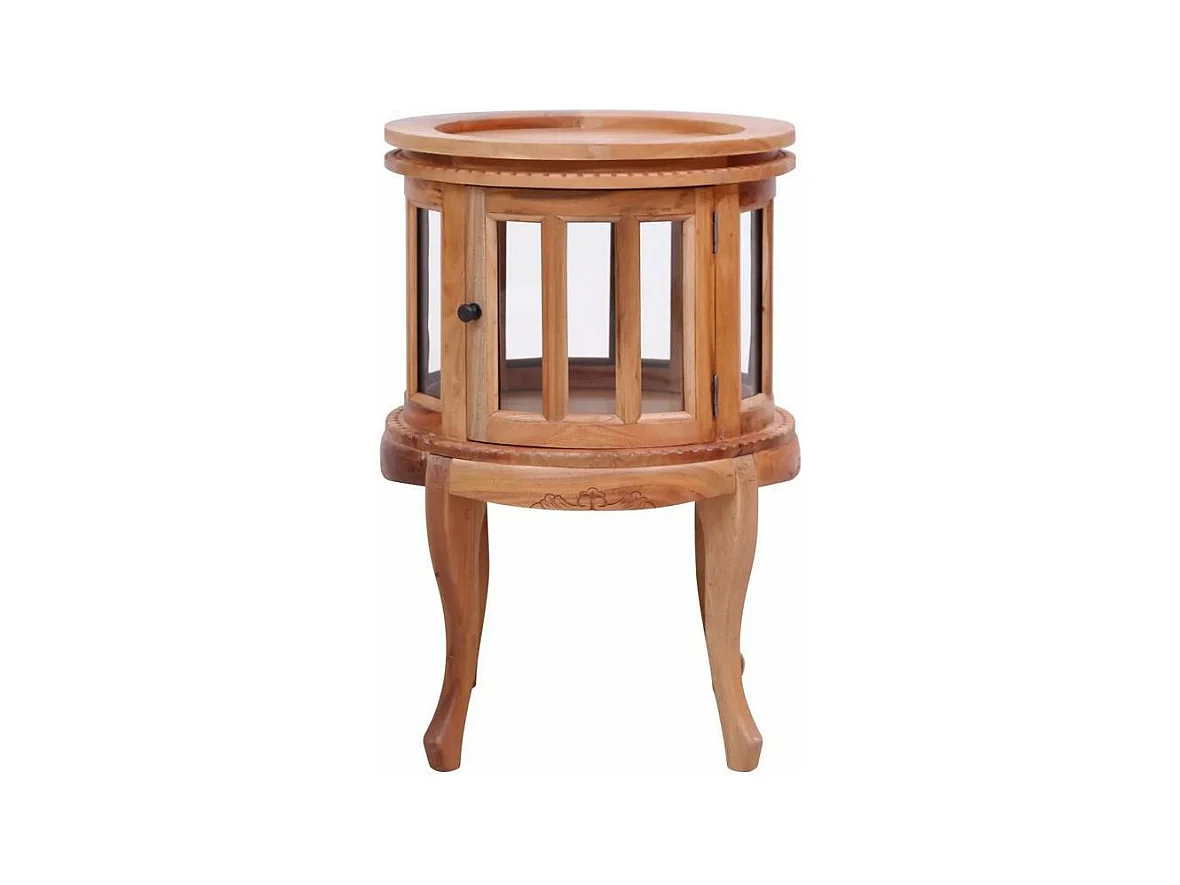 Table d'appoint ronde acajou massif clair avec vitrine Lish