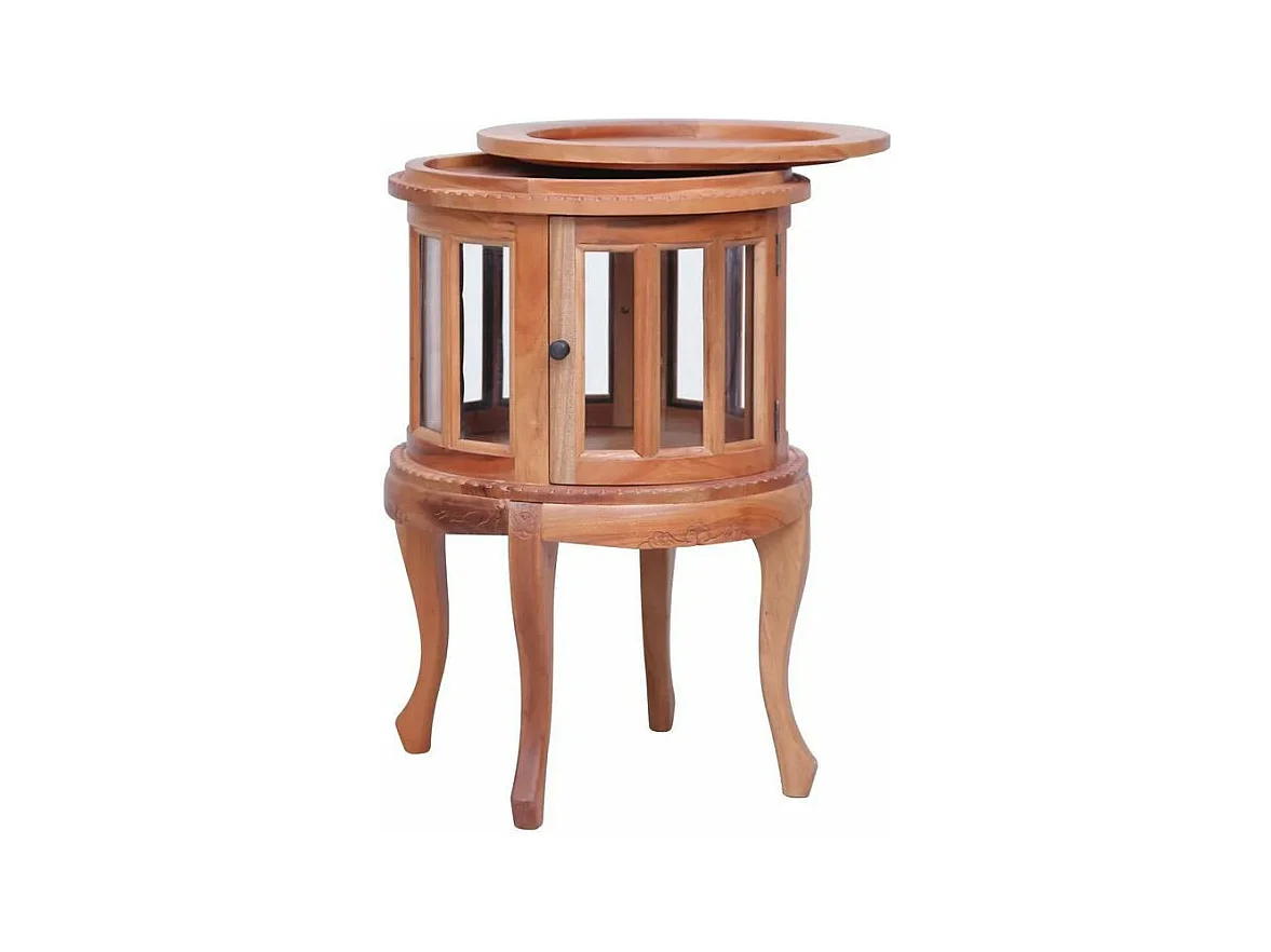 Table d'appoint ronde acajou massif clair avec vitrine Lish