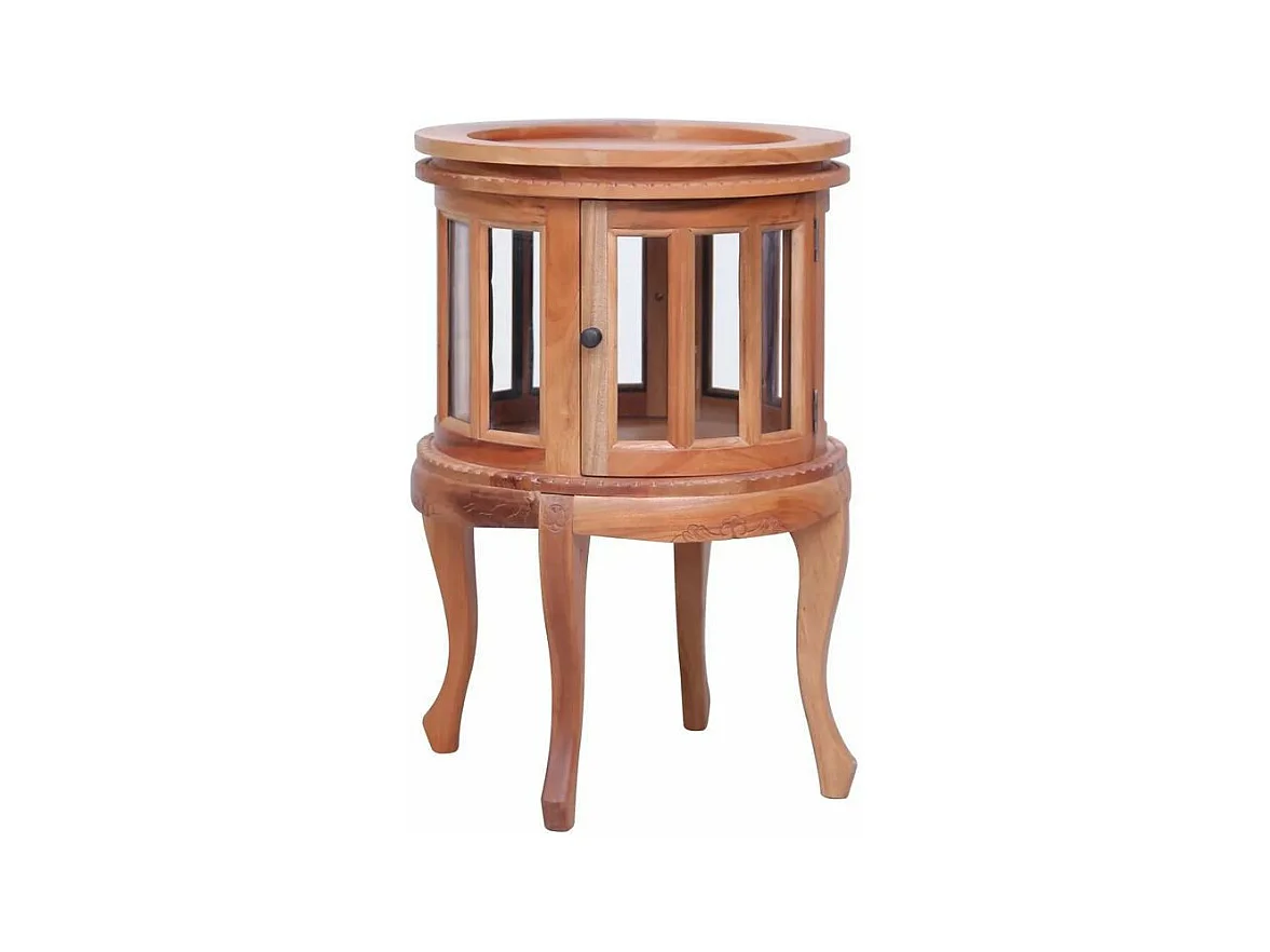 Table d'appoint ronde acajou massif clair avec vitrine Lish