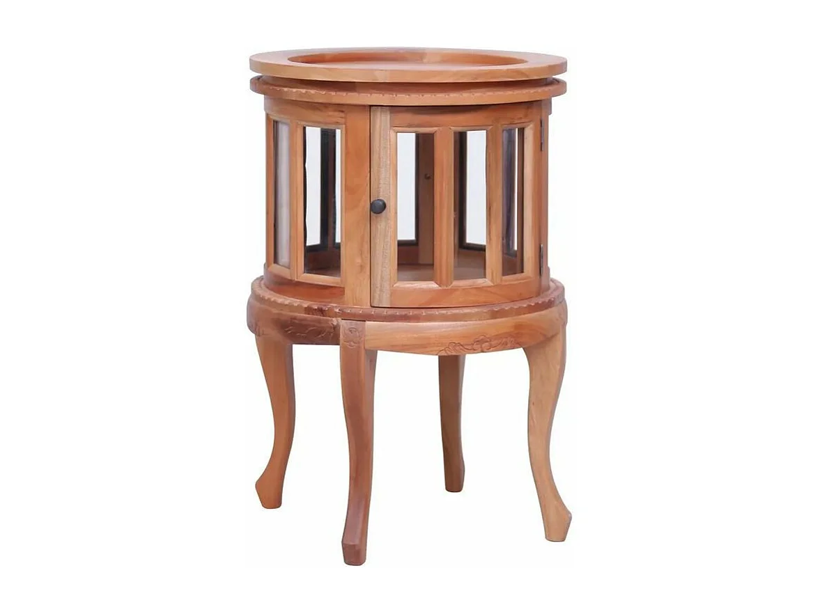Table d'appoint ronde acajou massif clair avec vitrine Lish